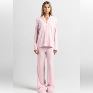 SKIMS Sleep Button Up and Pants Pajama Lounge Set size XS in pink Bloom